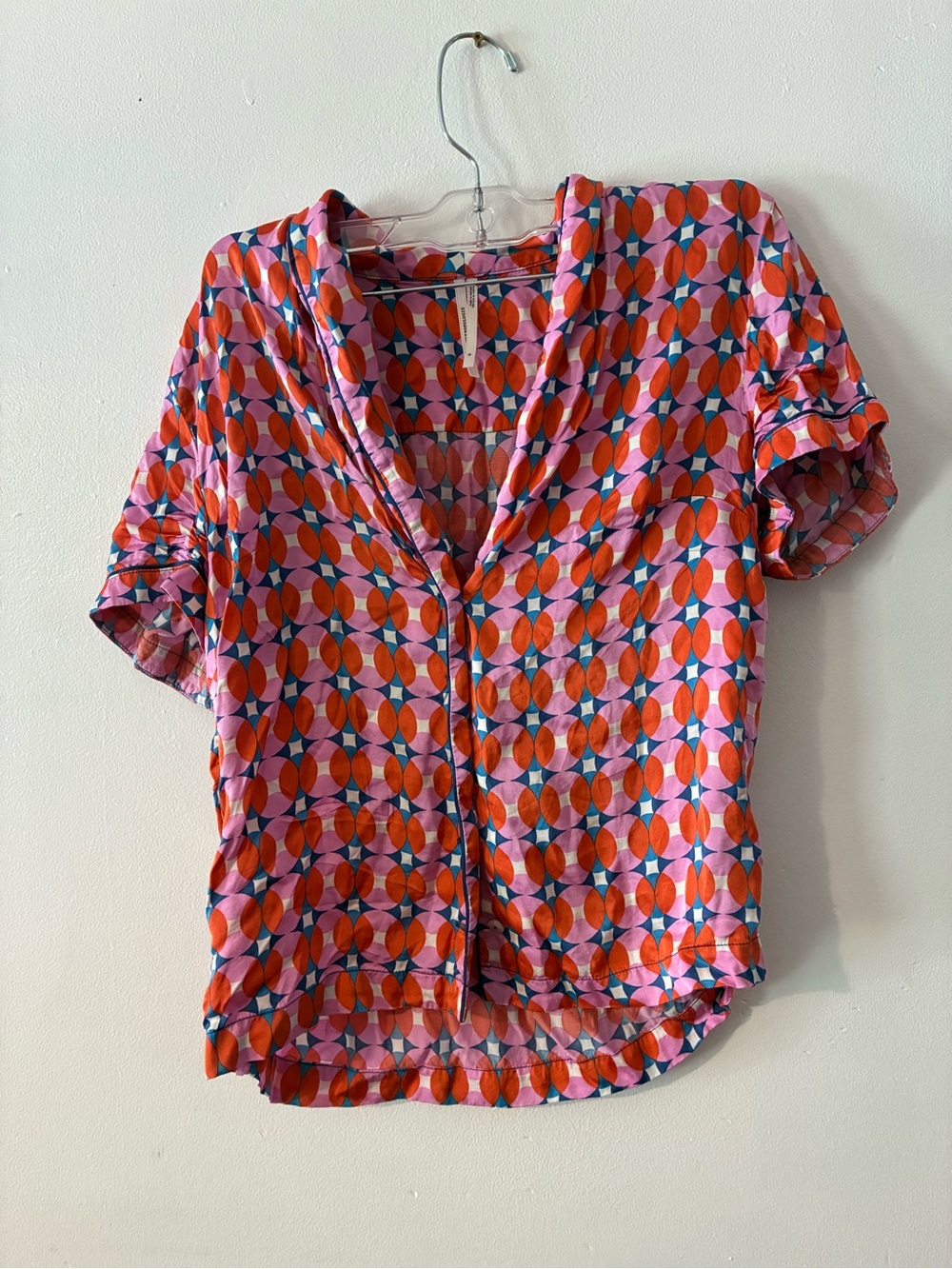 Anthropology Geometric Print Short Sleeve V-Neck pajama set- Pink & Orange